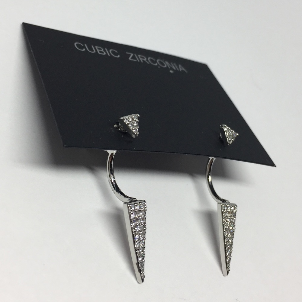 Double Side Cubic Zirconia Earring - Picture 3 of 8